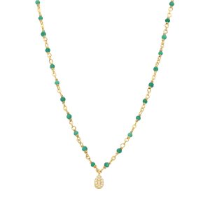 Collier argent doré goutte diamanté pierre naturelle onyx vert