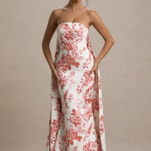 Lywenn | Robe longue bandeau à imprimé porcelaine rose avec cape