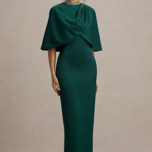 Diletta | Robe longue à cape vert bouteille